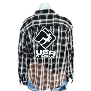 USA Climbing Plaid Flannel Shirt Shacket LARGE Oversized Unique Climber Black
